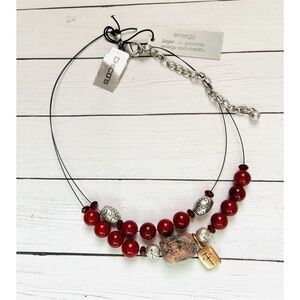 NEW NWT Chico's Red Jasper Silver Beaded Double Cord Necklace $34 Retail